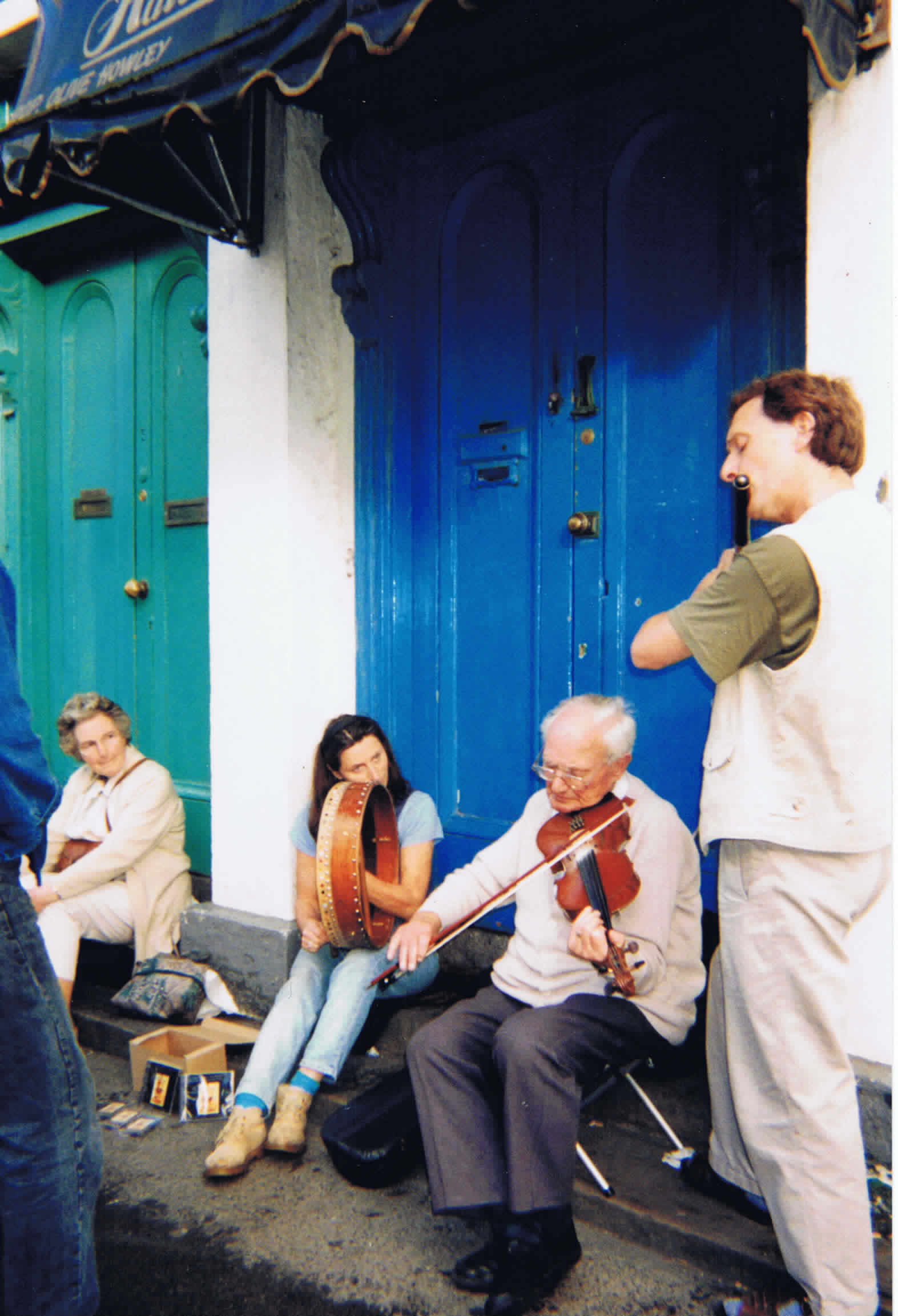 Sean, Kevin and Irene at a street session in the Fleadh Ceoil Ballina, 1997